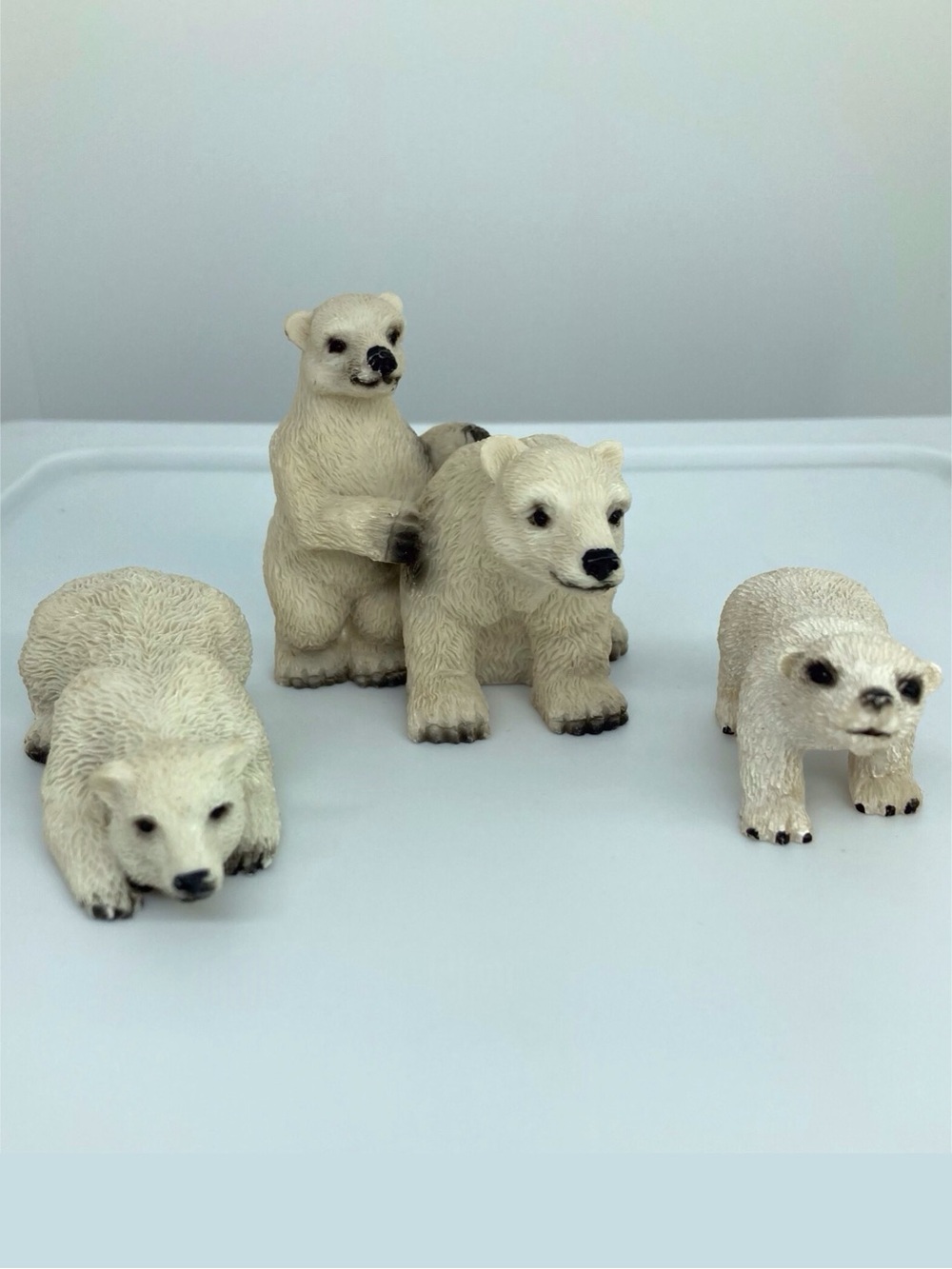 3 Piece Set of Miniature White Polar Bear Figurines - Resin Composite